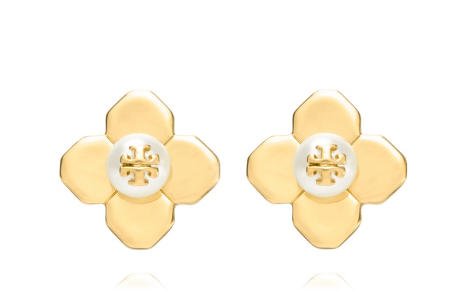 TB Babylon Stud Earring in Ivory and Shiny Gold cr