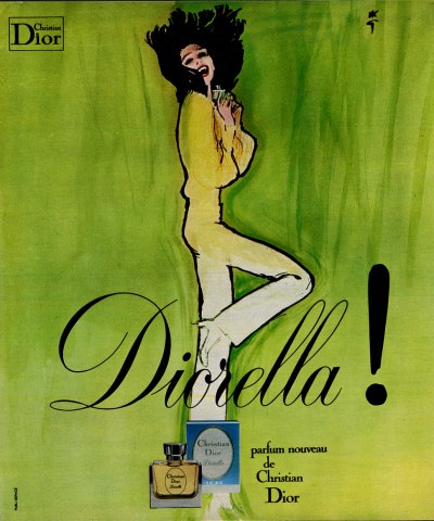 dior diorella 1970s perfume ad by rene gruau