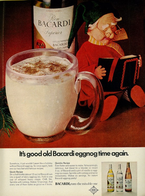 Vintage Christmas Ad Bacardi Rum with Two Eggnog Recipes Ebony Magazine December 1970