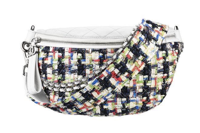 Multicoloured tweed and white leather fanny pack A93842-Y61463-K0203 cr