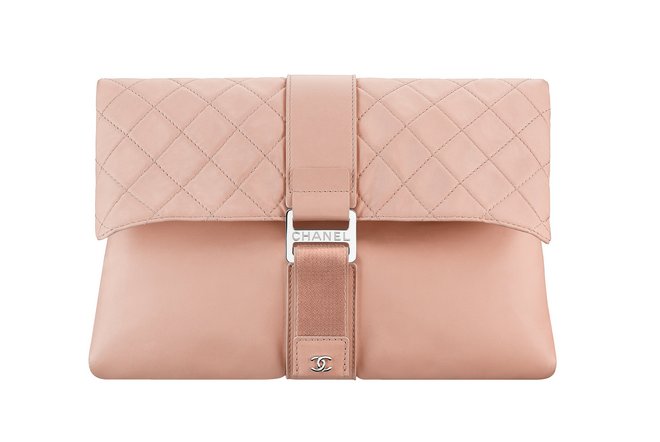 Nude leather clutch bag embellished with a touch fastener A98786-Y61423-0B337 cr