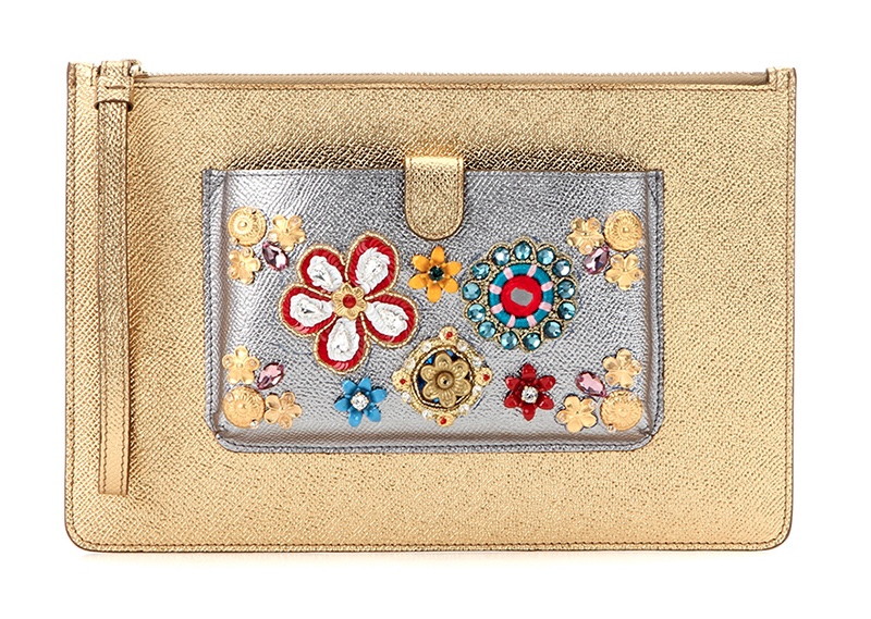 Dolce-Gabbana-Embellished-Metallic-Leather-Clutch